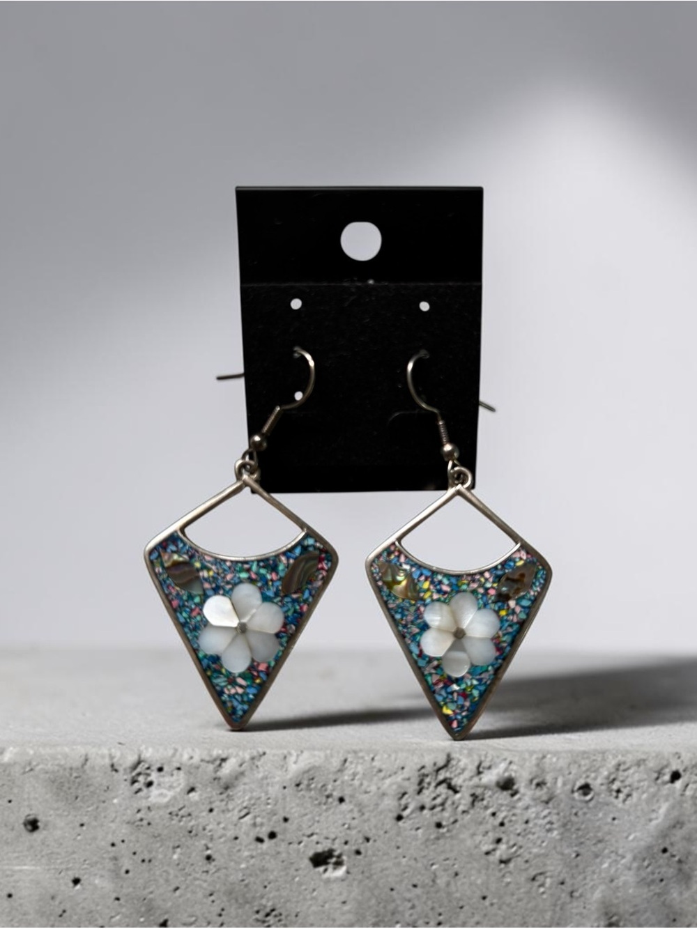Micro Mosaic Drop Earrings - Blue Multicolor Alpaca Mexico